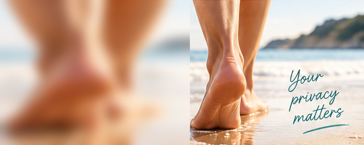 Bare feet walking by the water